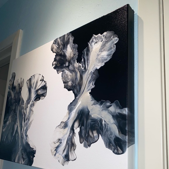 ❌SOLD❌18x24 hand painted acrylic fluid pour art canvas painting black white - Picture 5 of 15